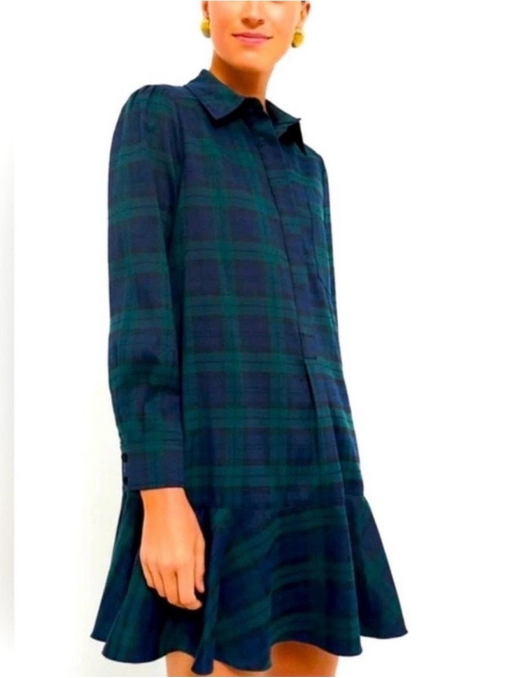 Tuckernuck Blackwatch Plaid Long-Sleeve Shirt Dress in Navy and Green